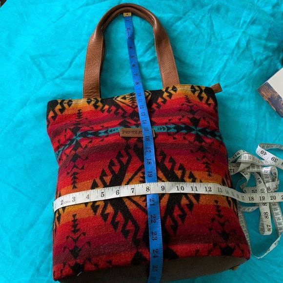 PENDLETON WOOL red orange Aztec large tote bag - Picture 6 of 10